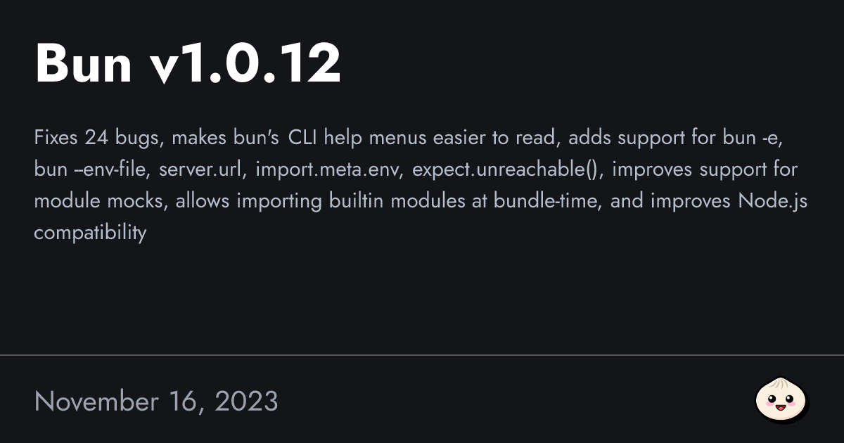 Bun v1.0.12 | Bun Blog