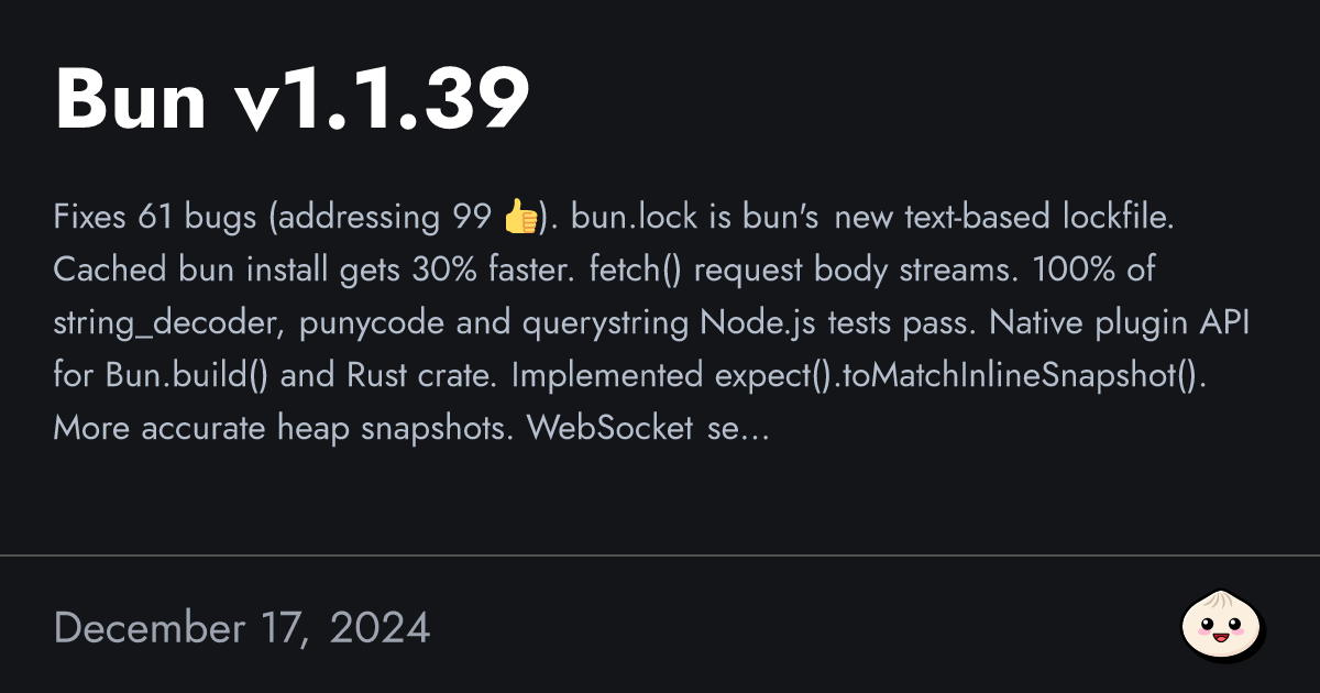 Bun v1.1.39 | Bun Blog